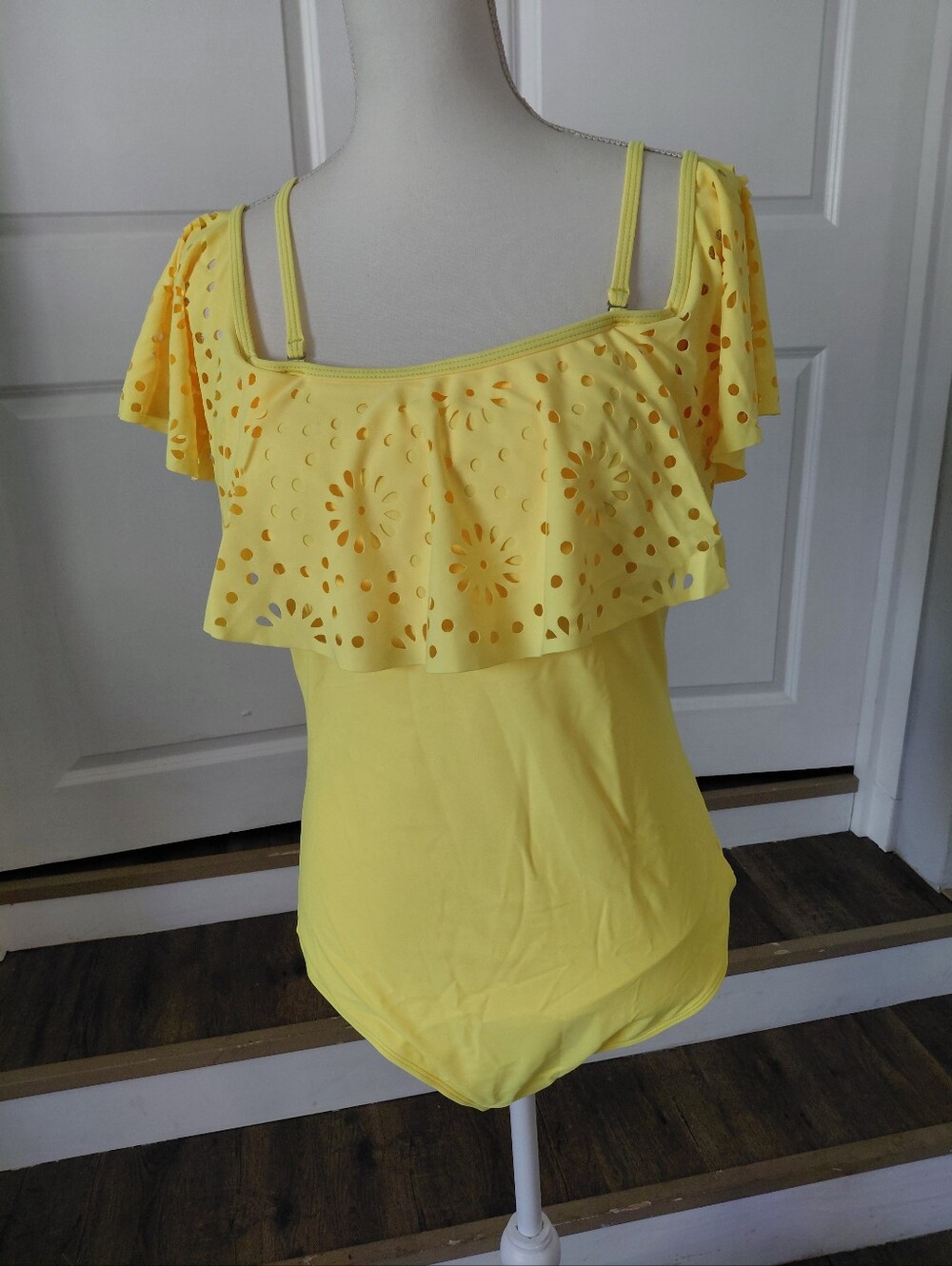 Tempt Me Women's Yellow Ruffle Off Shoulder  One-Piece Swimsuit XL NWT